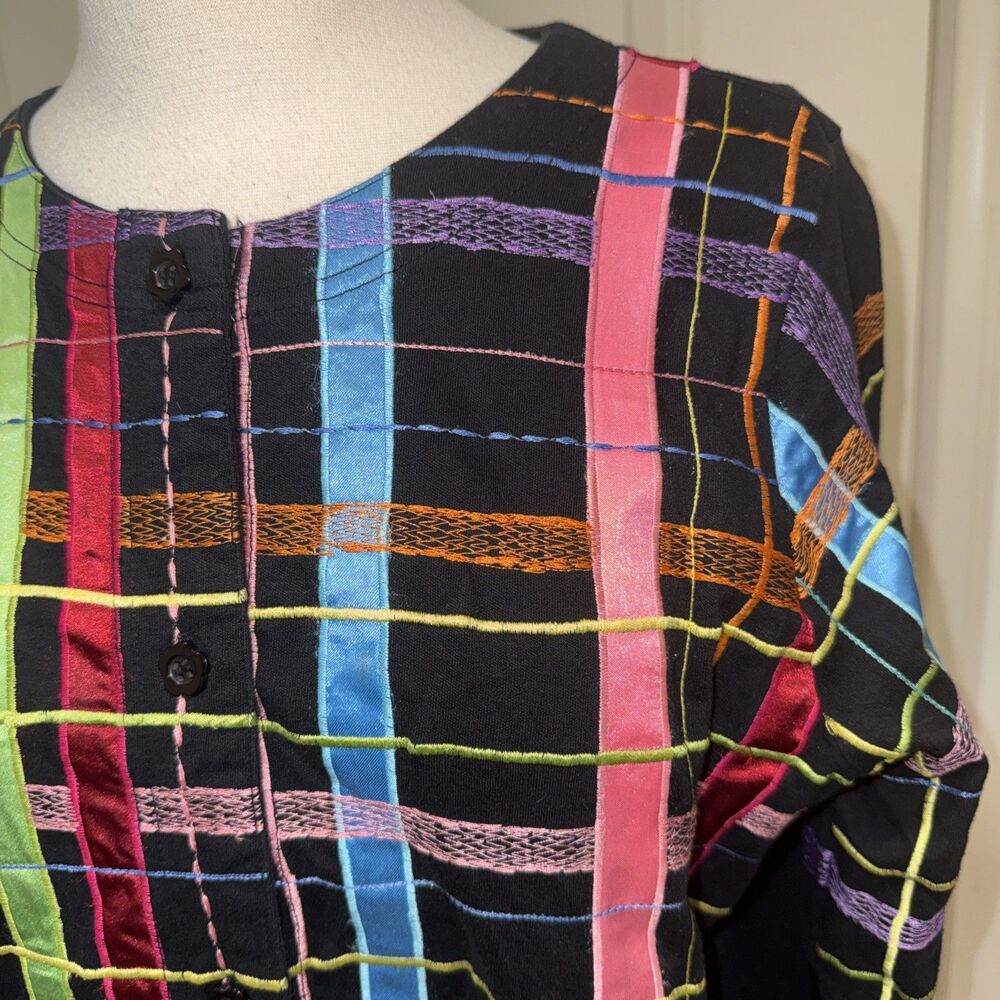 Michael Simon Lite Cotton Jacket M Colorful Plaid Patchwork Embroidered Art Wear - Picture 3 of 8
